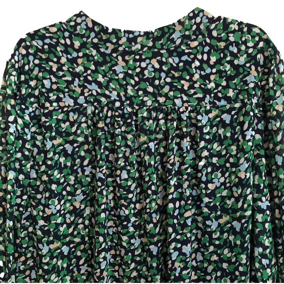 Chicos Abstract Dot Print Blouse Size 3 Womens XL Navy Kelly Semi Sheer Tunic - Picture 10 of 16